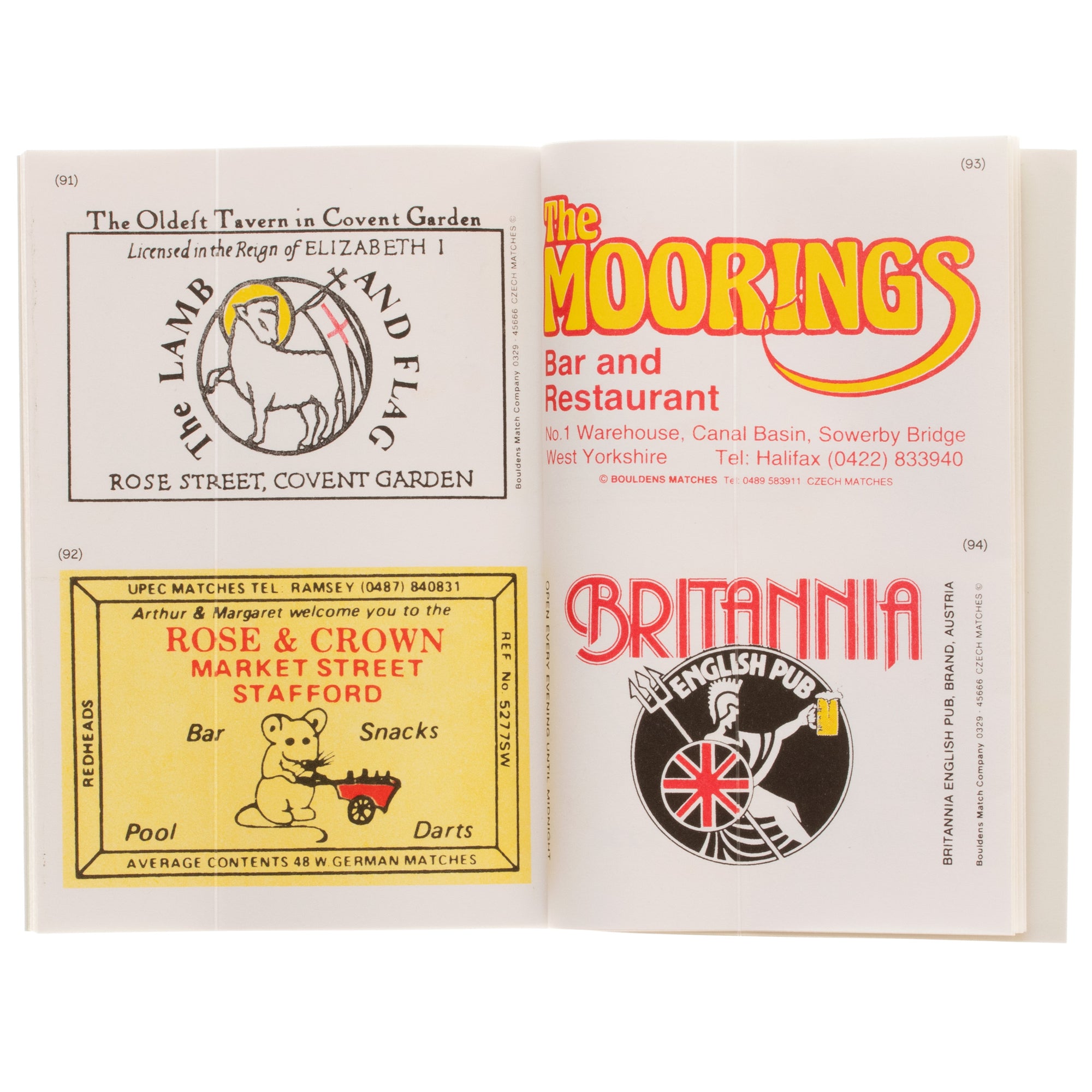 UK Pub Matchbox Labels